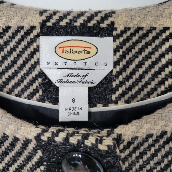 Talbot's Beige and Charcoal Gray Check Wool Blend 3-Button Swing Jacket Size 8P - Picture 8 of 10